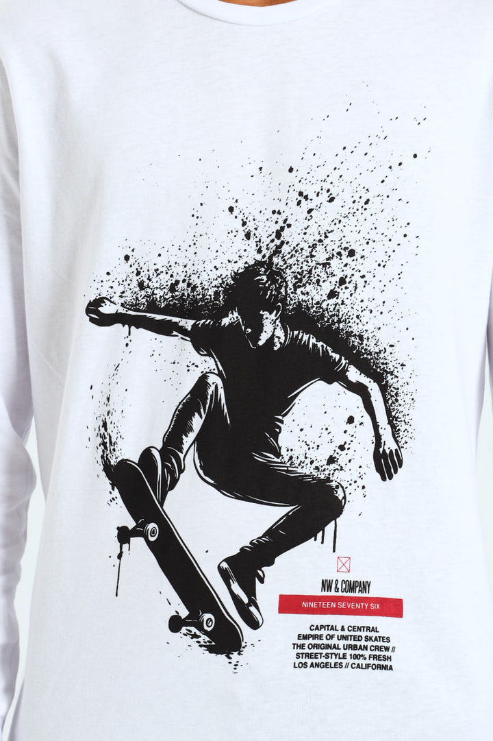 Boys 2 Pack Skate Text Long Sleeve Tees - White/Black