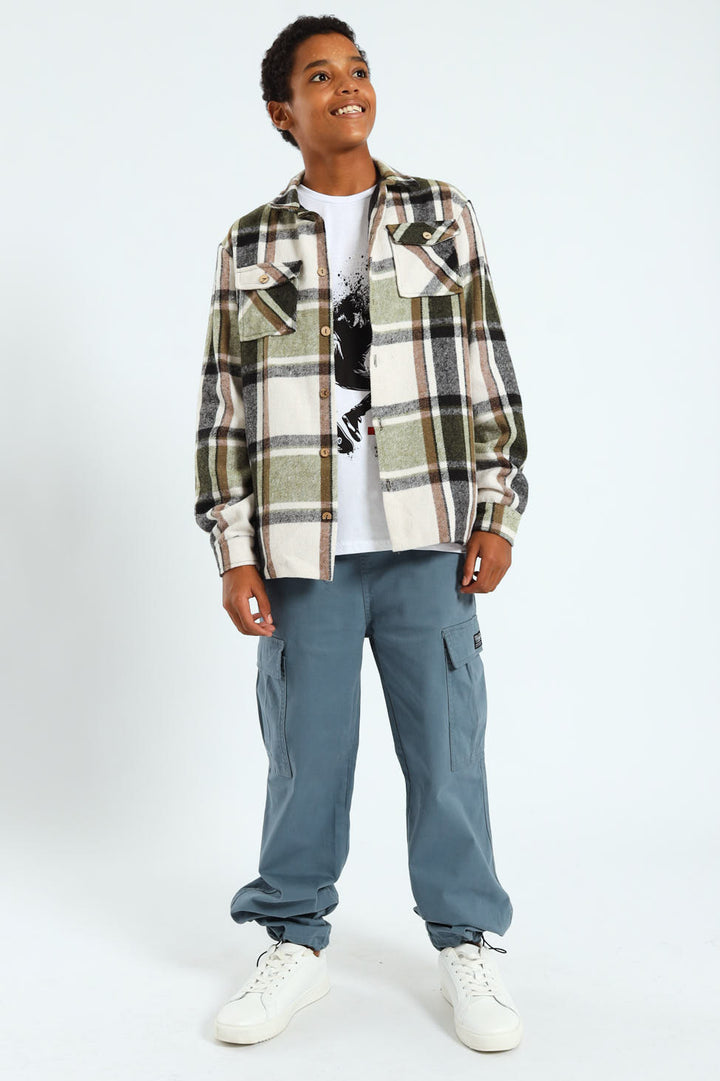 Boys Flannel Check Shacket - Cream