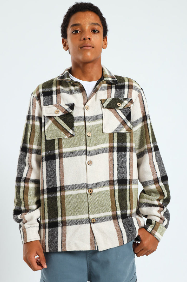 Boys Flannel Check Shacket - Cream