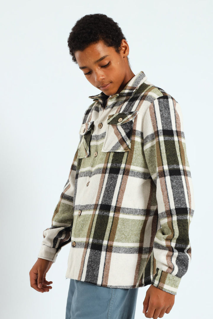 Boys Flannel Check Shacket - Cream