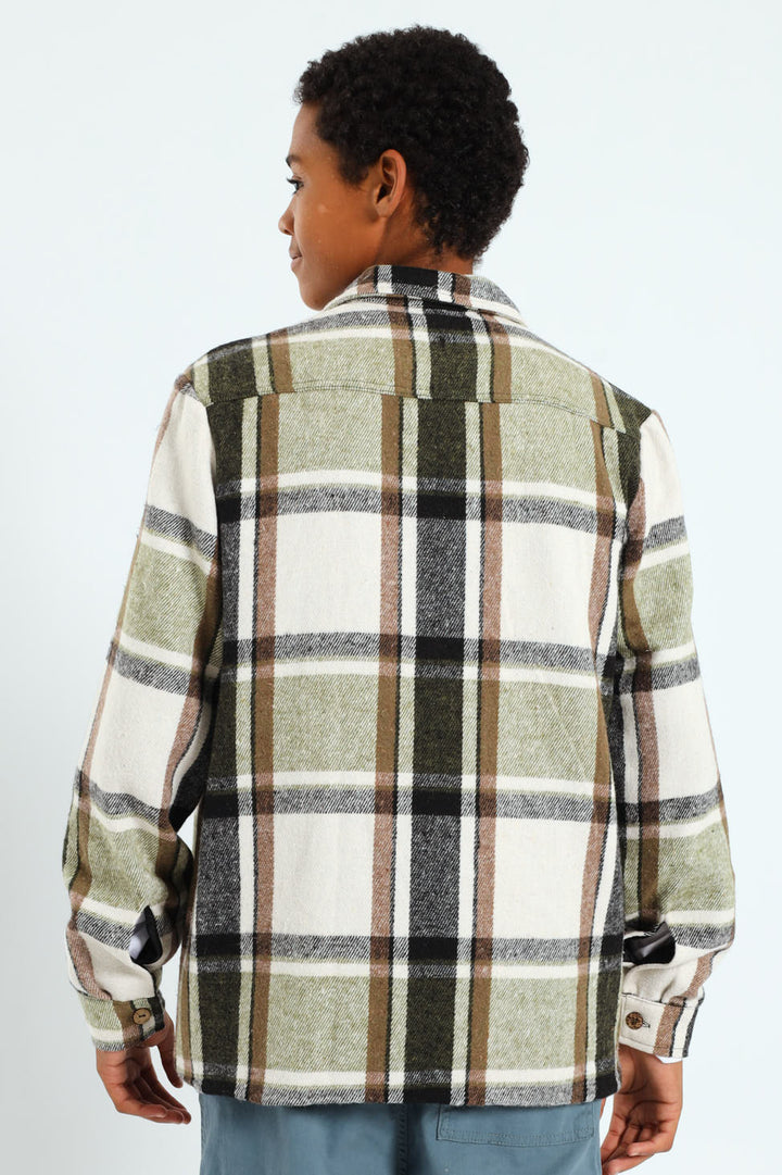 Boys Flannel Check Shacket - Cream