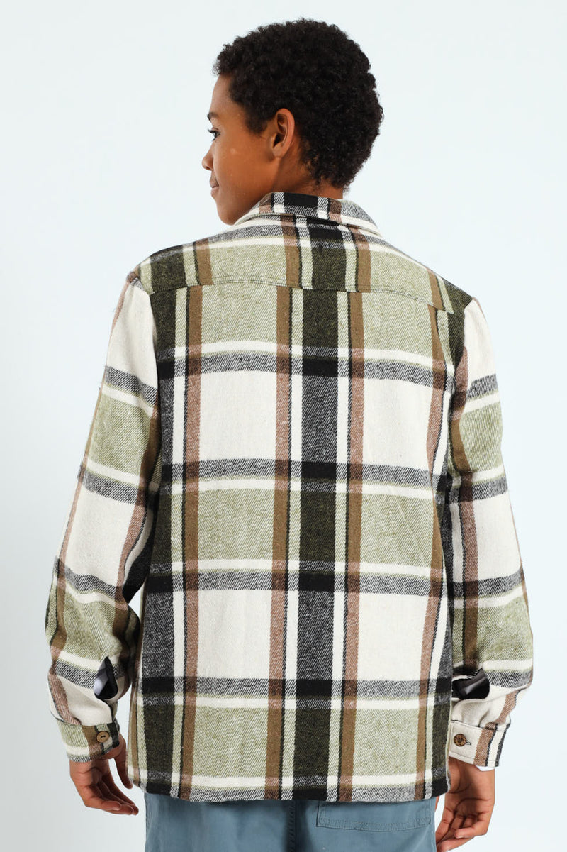 Boys Flannel Check Shacket - Cream