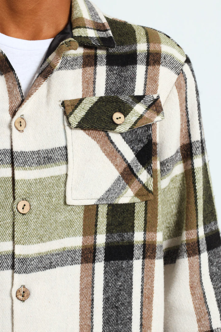 Boys Flannel Check Shacket - Cream