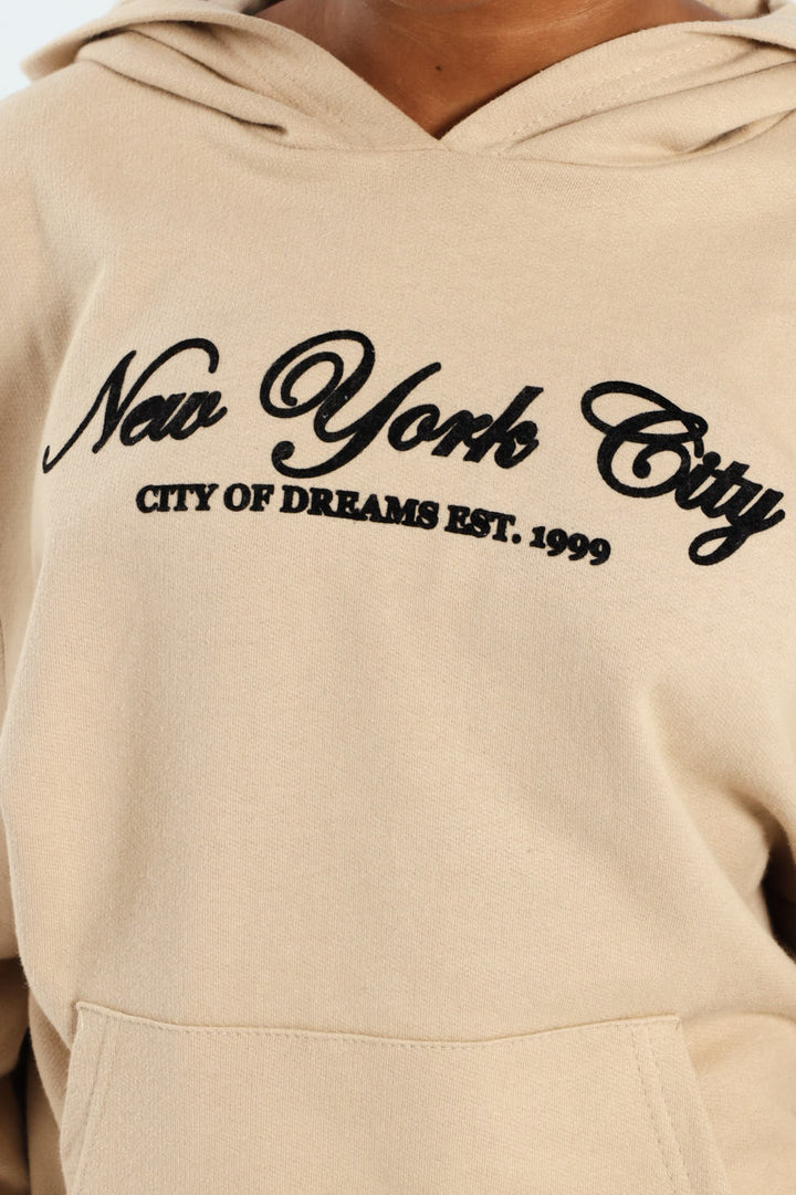Girls New York Fleece Top - Tan