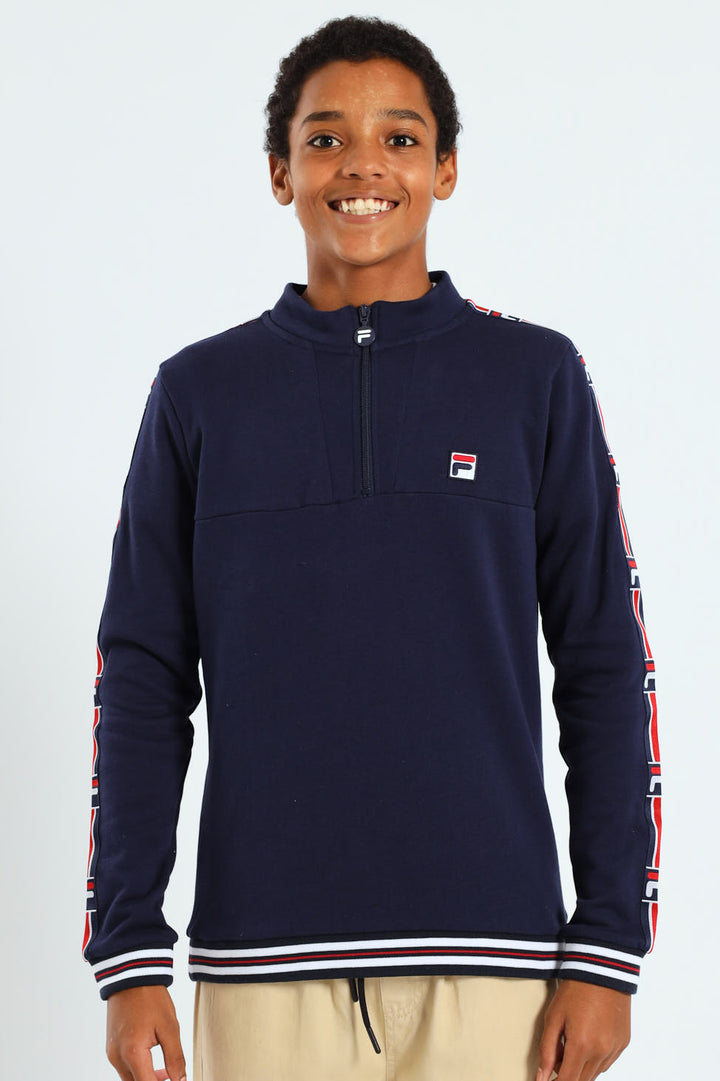 Boys Foster Three Quarter Zip Sweater - Navy