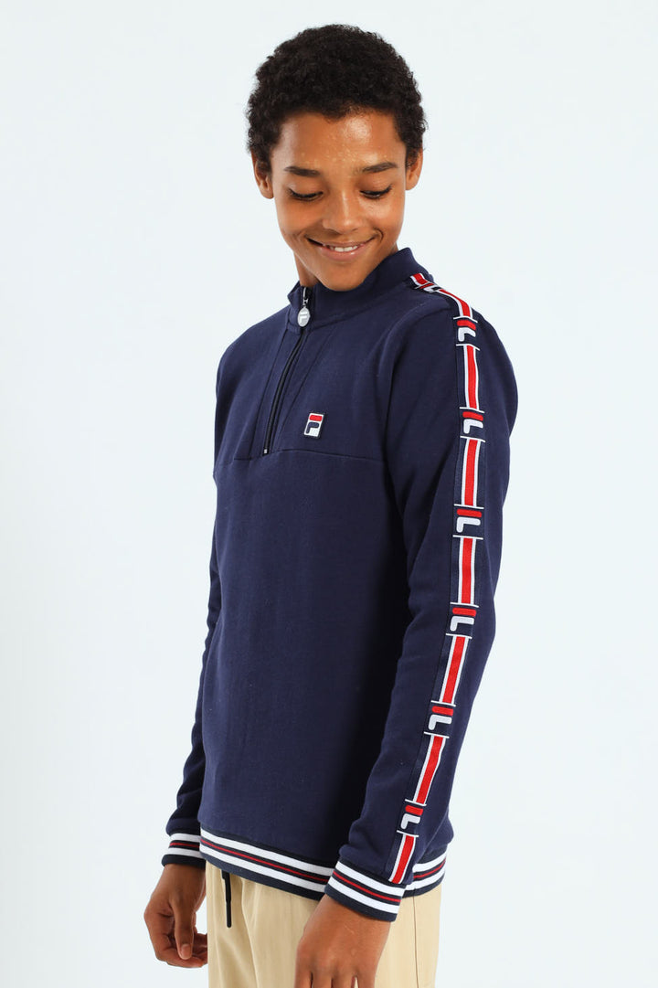 Boys Foster Three Quarter Zip Sweater - Navy
