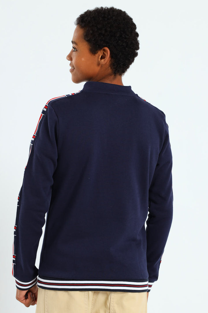 Boys Foster Three Quarter Zip Sweater - Navy