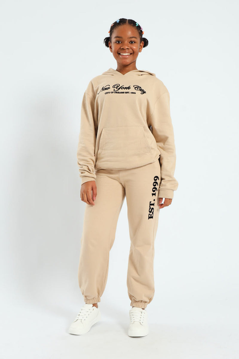 Girls New York Fleece Jogger - Tan
