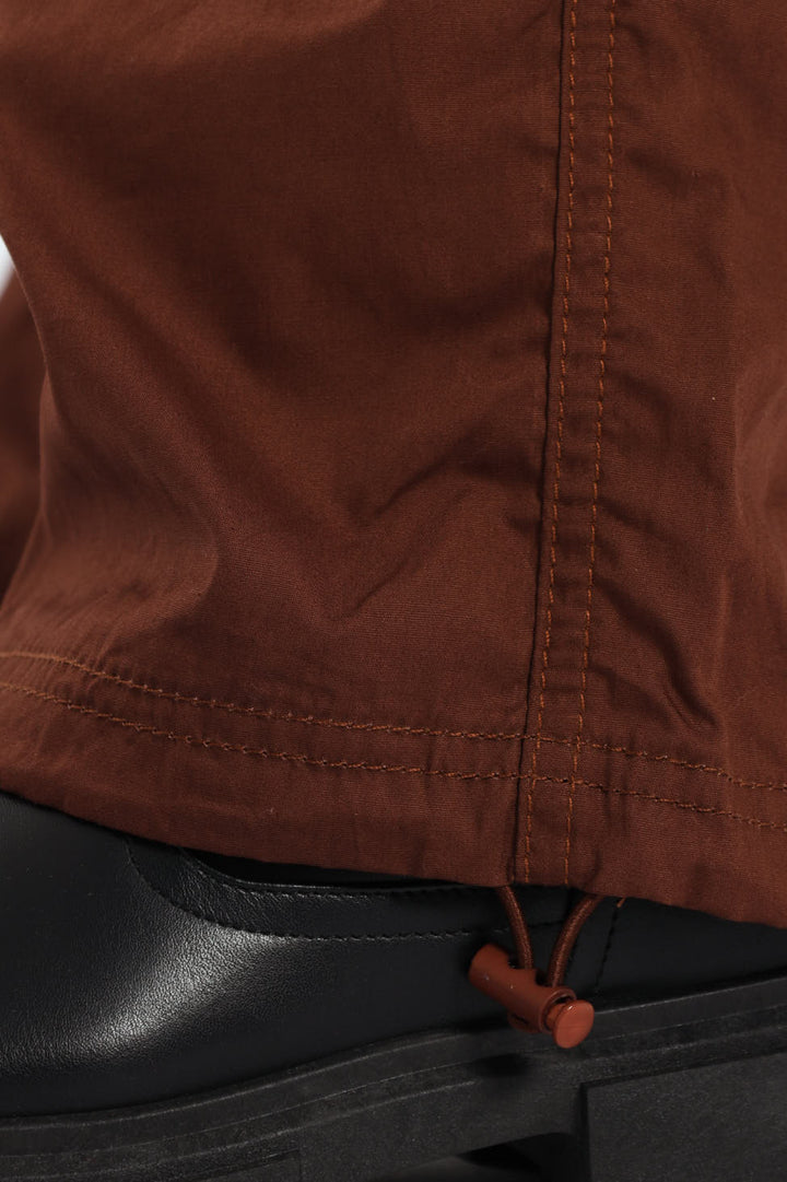 Girls Multi Pocket Parachute Pants - Brown