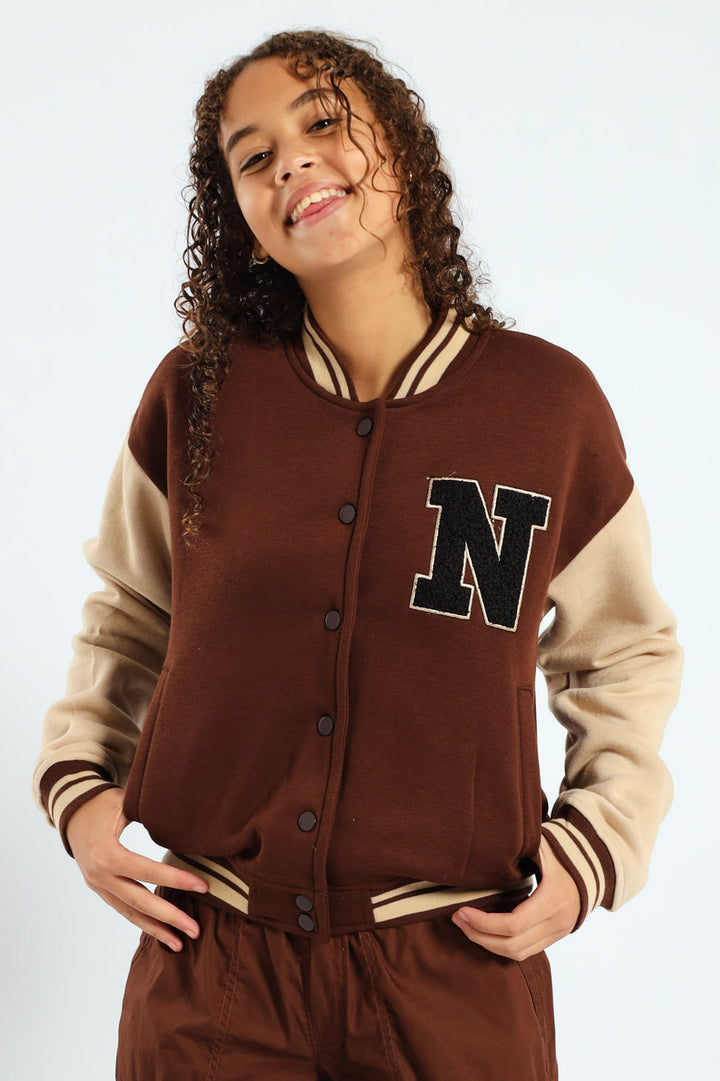 Girls Baseball Jacket - Brown