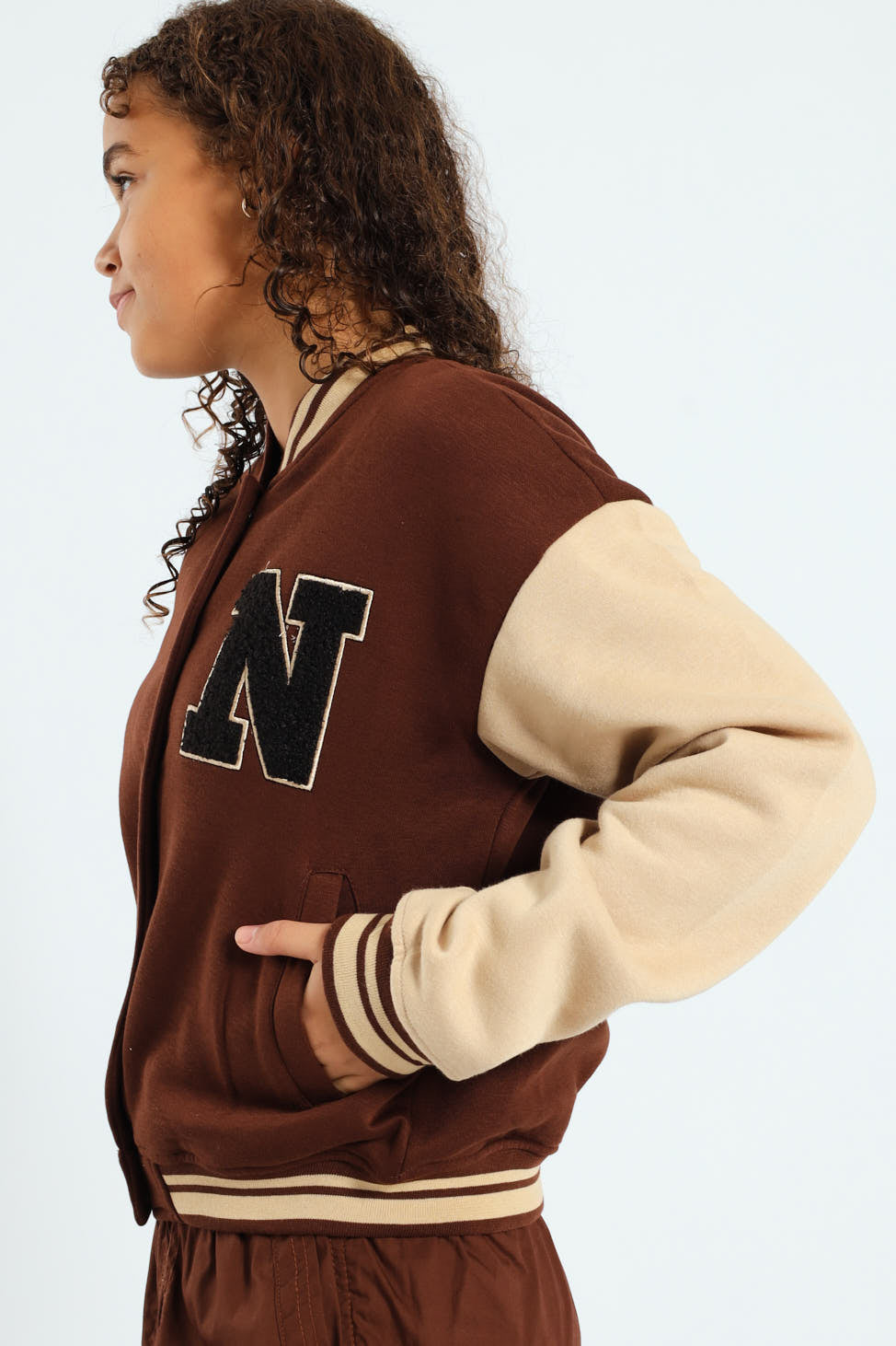 Girls Baseball Jacket - Brown
