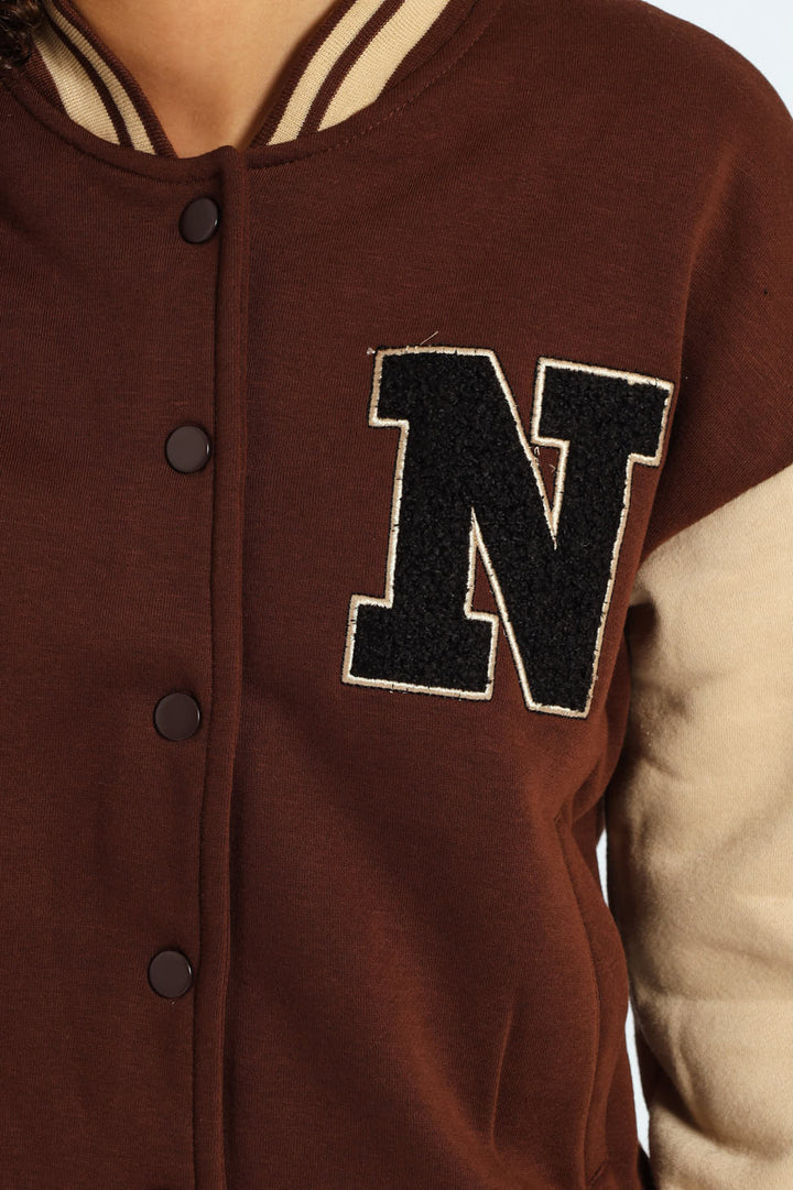 Girls Baseball Jacket - Brown