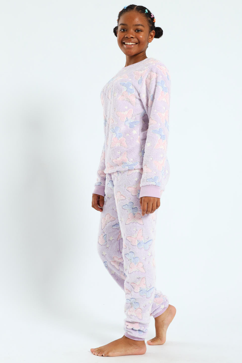 Girls Glow In The Dark Stars Long Sleeve Sleep Set - Purple/Pink