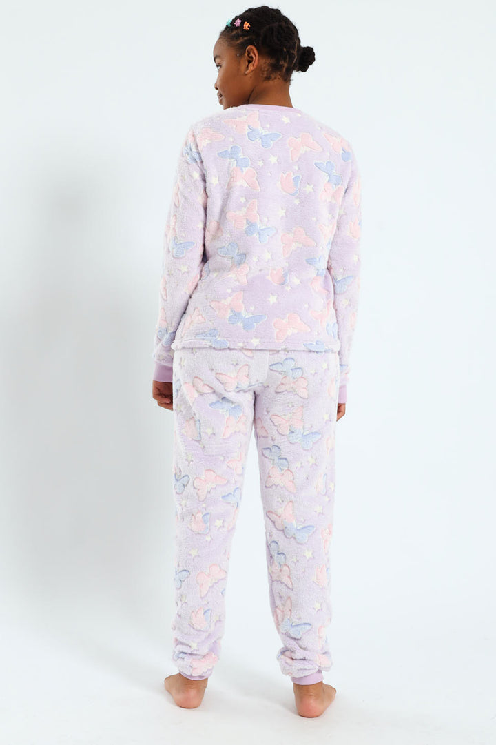 Girls Glow In The Dark Stars Long Sleeve Sleep Set - Purple/Pink