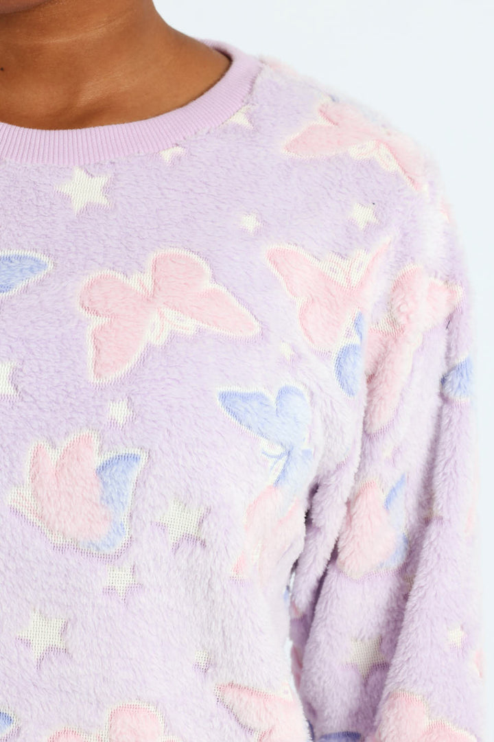 Girls Glow In The Dark Stars Long Sleeve Sleep Set - Purple/Pink