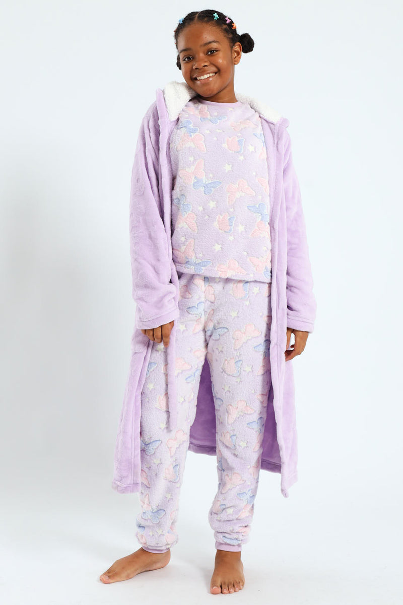 Girls Embossed Gown - Lilac