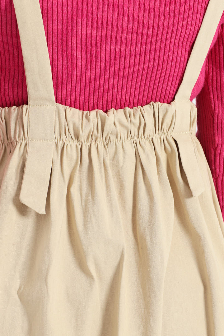 Girls Pleated Pinafore Dress - Stone