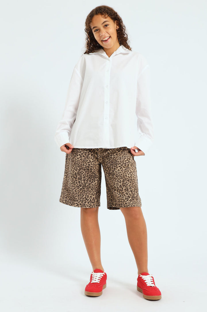 Girls Buttoned Woven Shirt - White