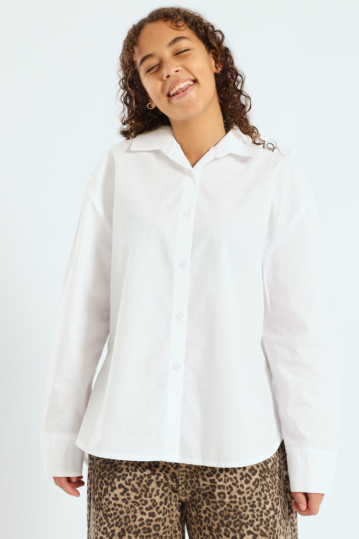 Girls Buttoned Woven Shirt - White