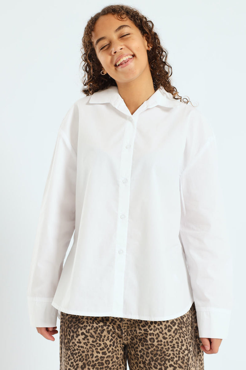Girls Buttoned Woven Shirt - White