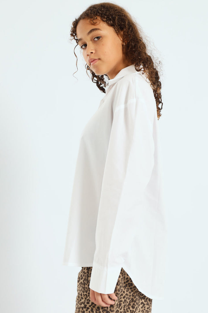 Girls Buttoned Woven Shirt - White