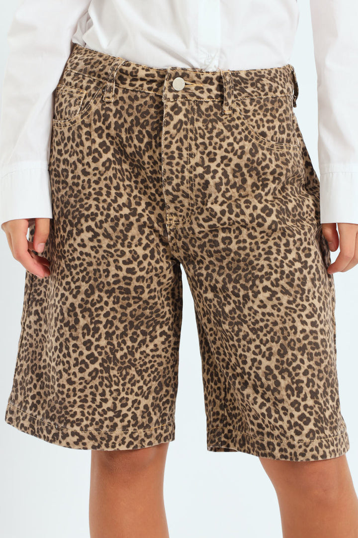Girls Leopard Bermuda Shorts