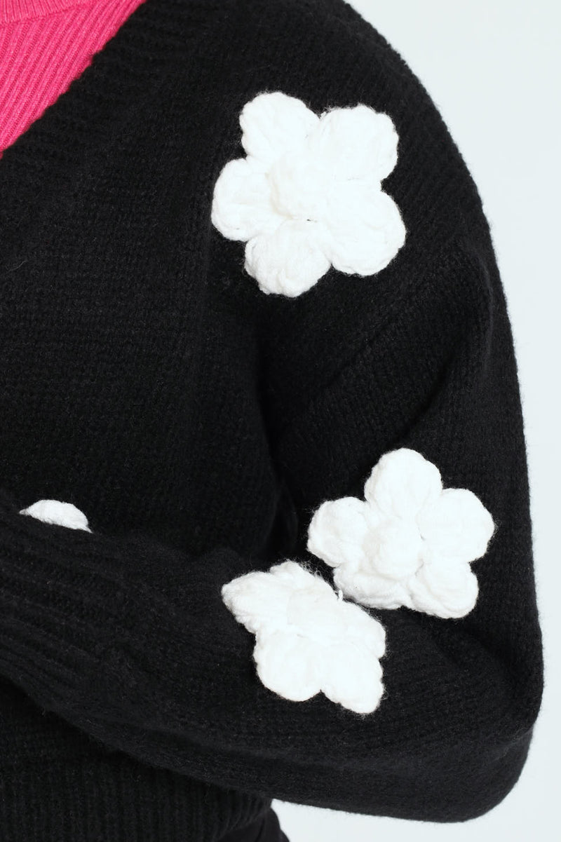 Girls 3D Hearts Knitwear - Black