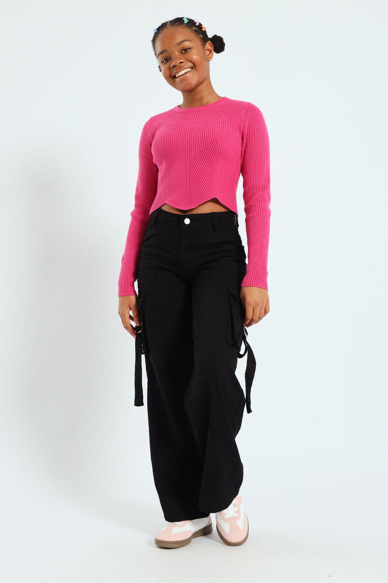 Girls Fine Rib Knitwear - Cerise