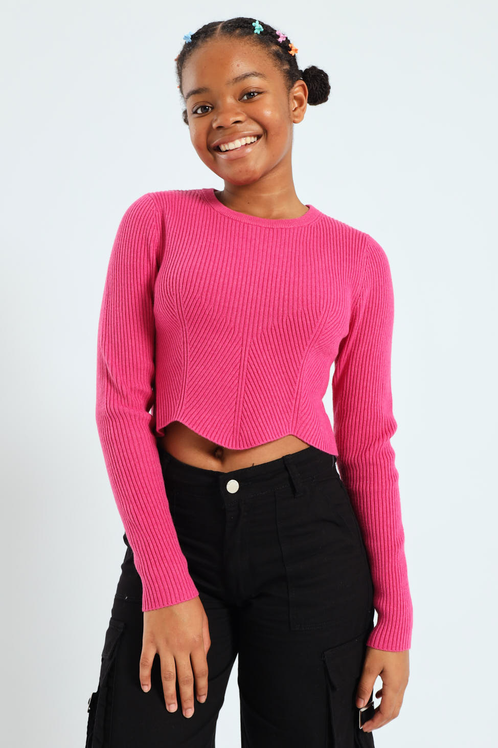 Girls Fine Rib Knitwear - Cerise