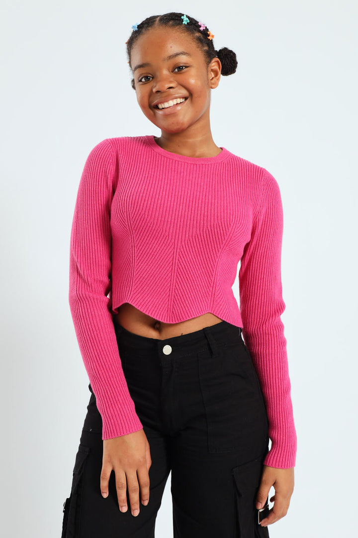 Girls Fine Rib Knitwear - Cerise