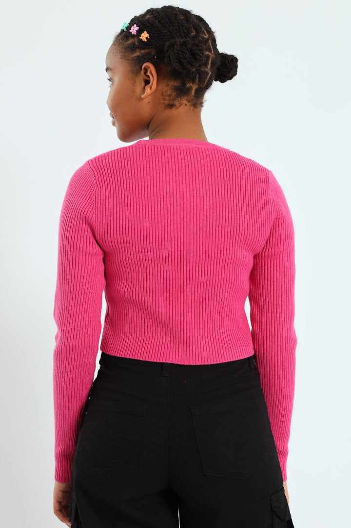 Girls Fine Rib Knitwear - Cerise