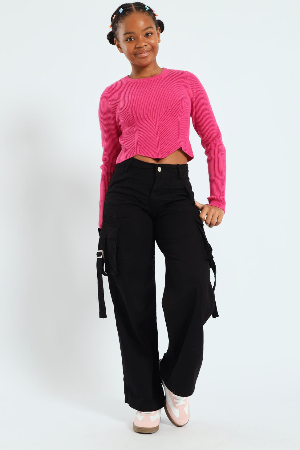 Girls Twill Cargo Pants - Black