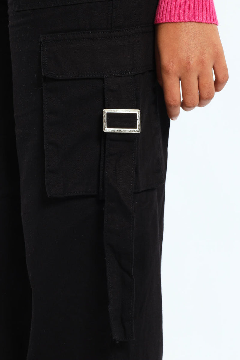 Girls Twill Cargo Pants - Black