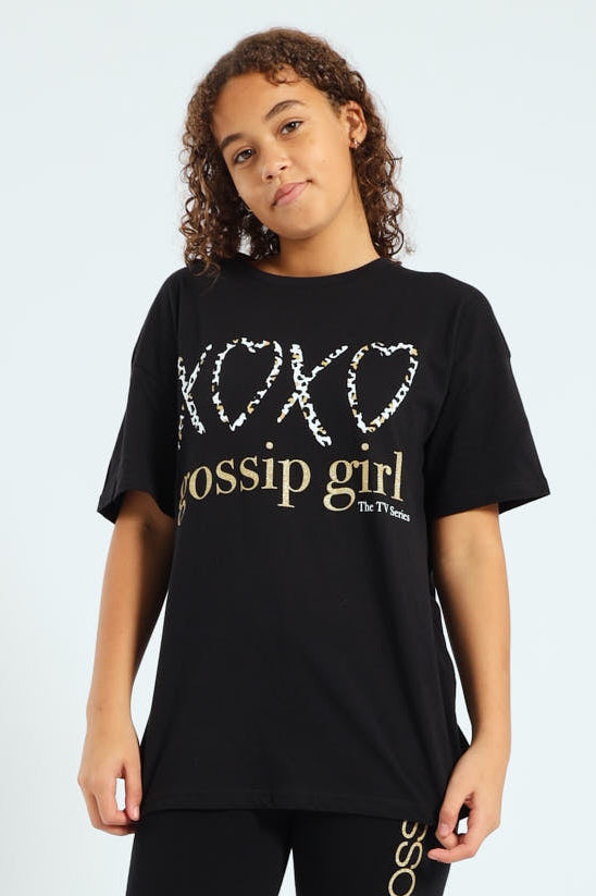 Girls Gossip Girl Oversized Tee - Black