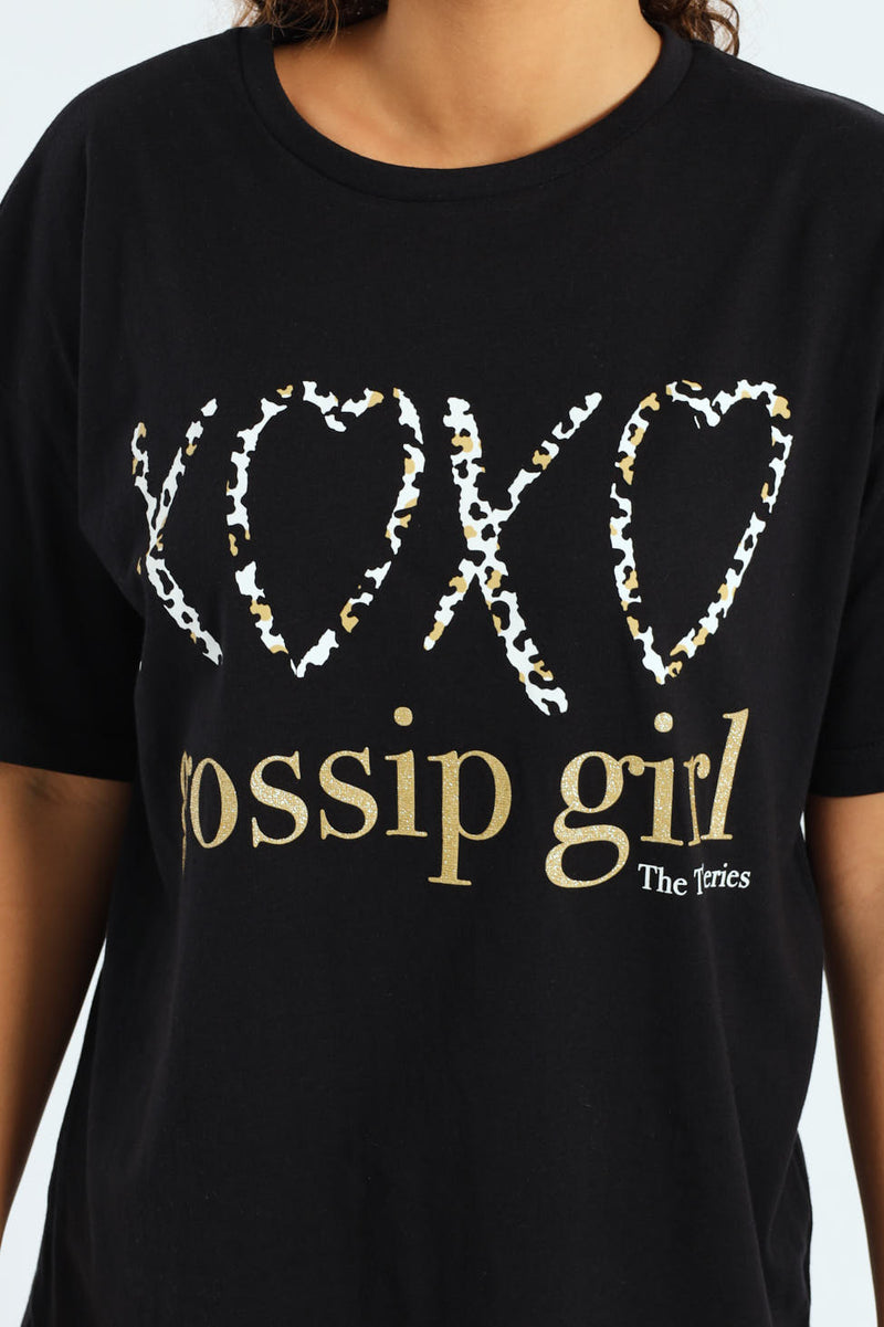 Girls Gossip Girl Oversized Tee - Black