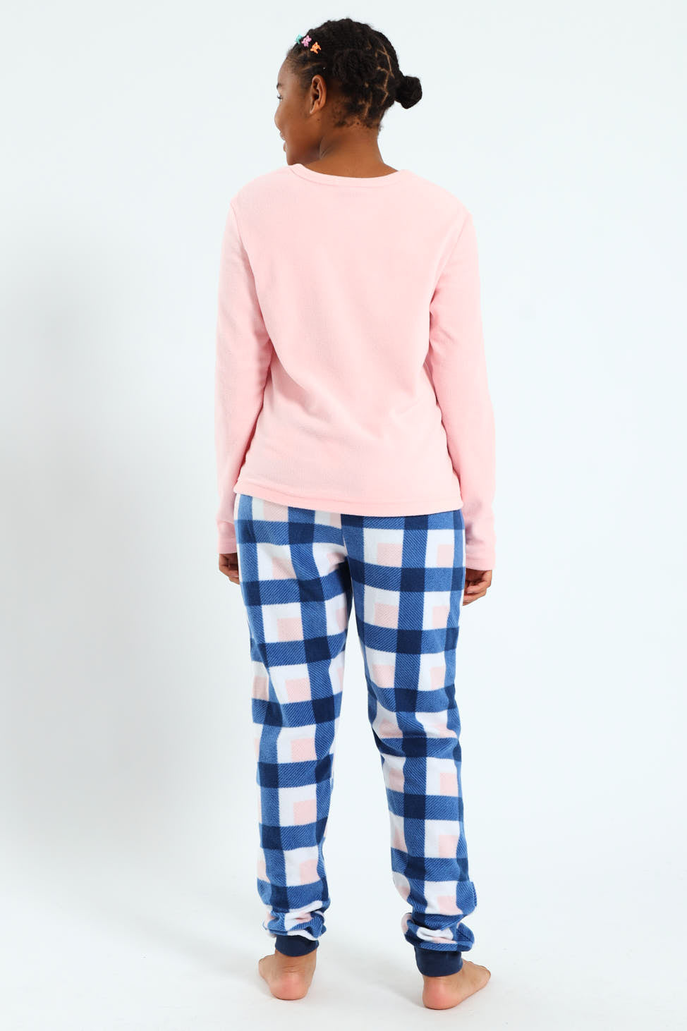 Girls Check Bottoms Sleep Set - Pink