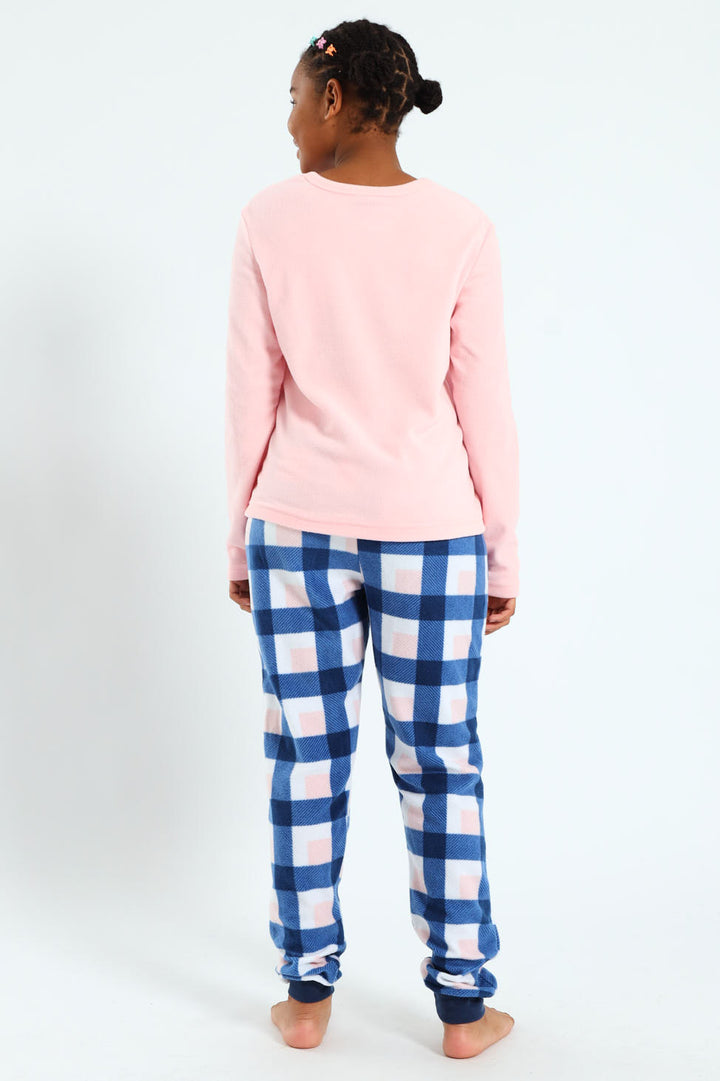 Girls Check Bottoms Sleep Set - Pink