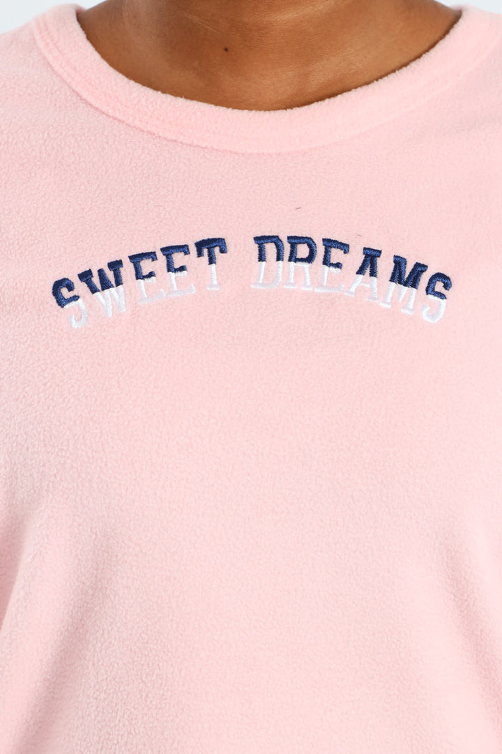 Girls Check Bottoms Sleep Set - Pink