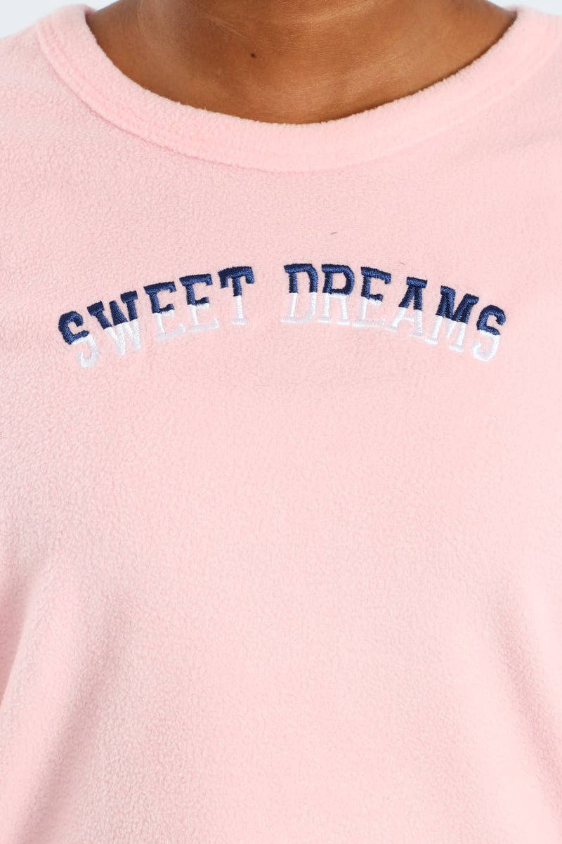 Girls Check Bottoms Sleep Set - Pink