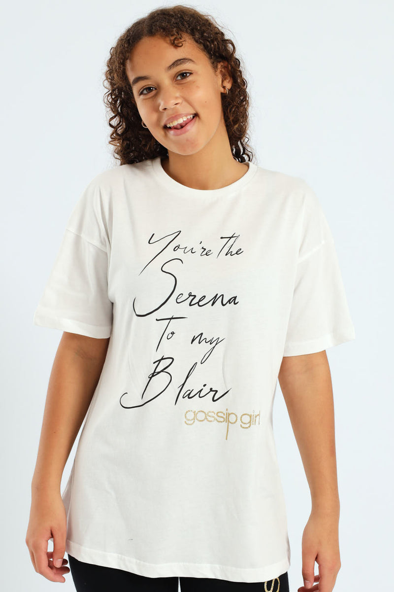 Girls Gossip Girl Oversized Tee - Cream