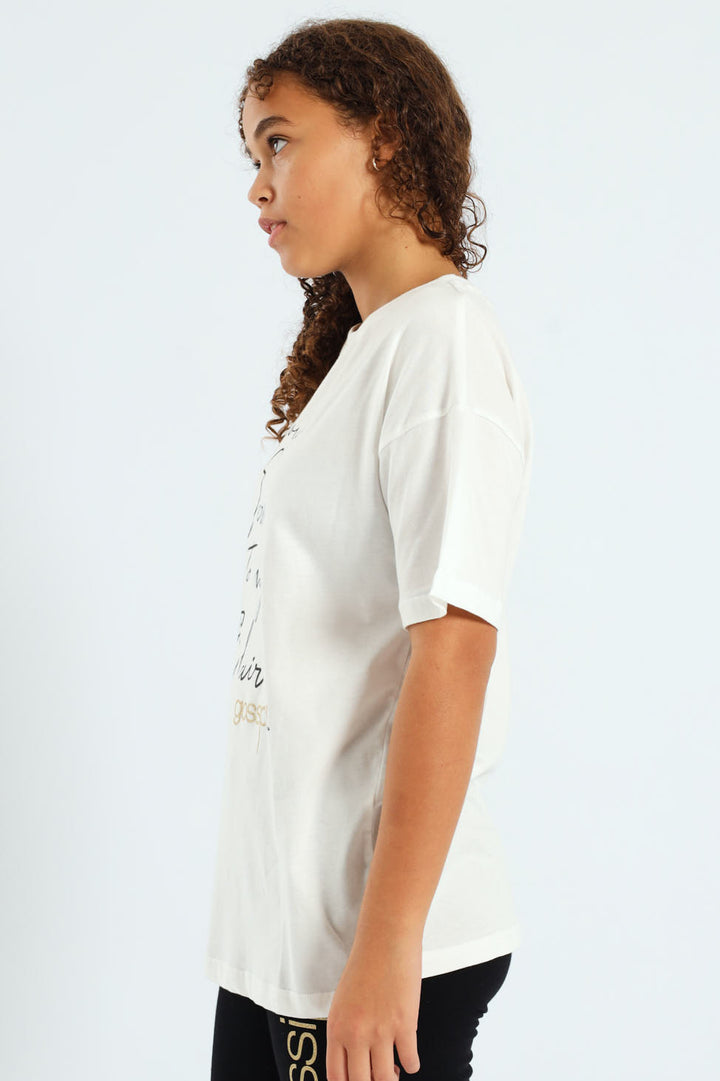 Girls Gossip Girl Oversized Tee - Cream