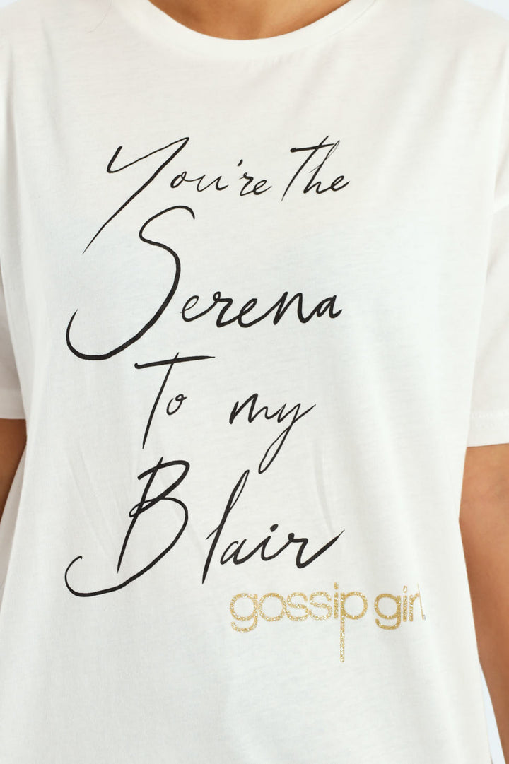 Girls Gossip Girl Oversized Tee - Cream