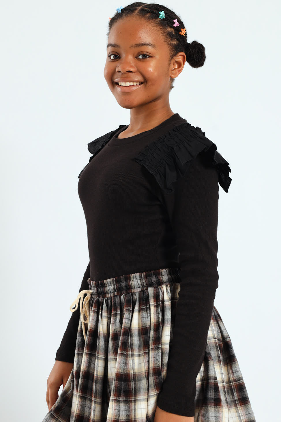 Girls Frilled Sleeve Bodysuit - Black