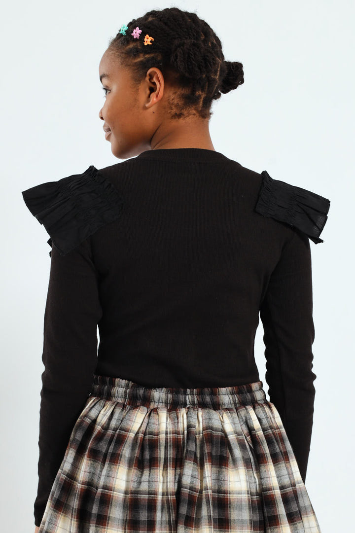 Girls Frilled Sleeve Bodysuit - Black