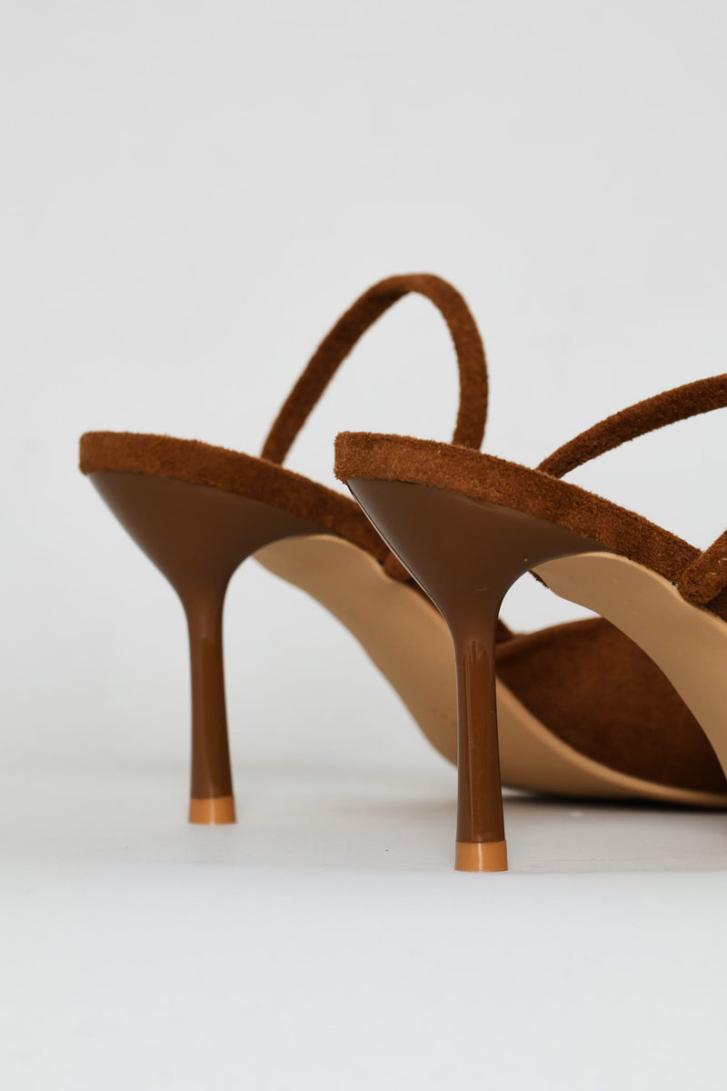 Self Fabric Trim Elastic Slingback Kitten Heel - Tan