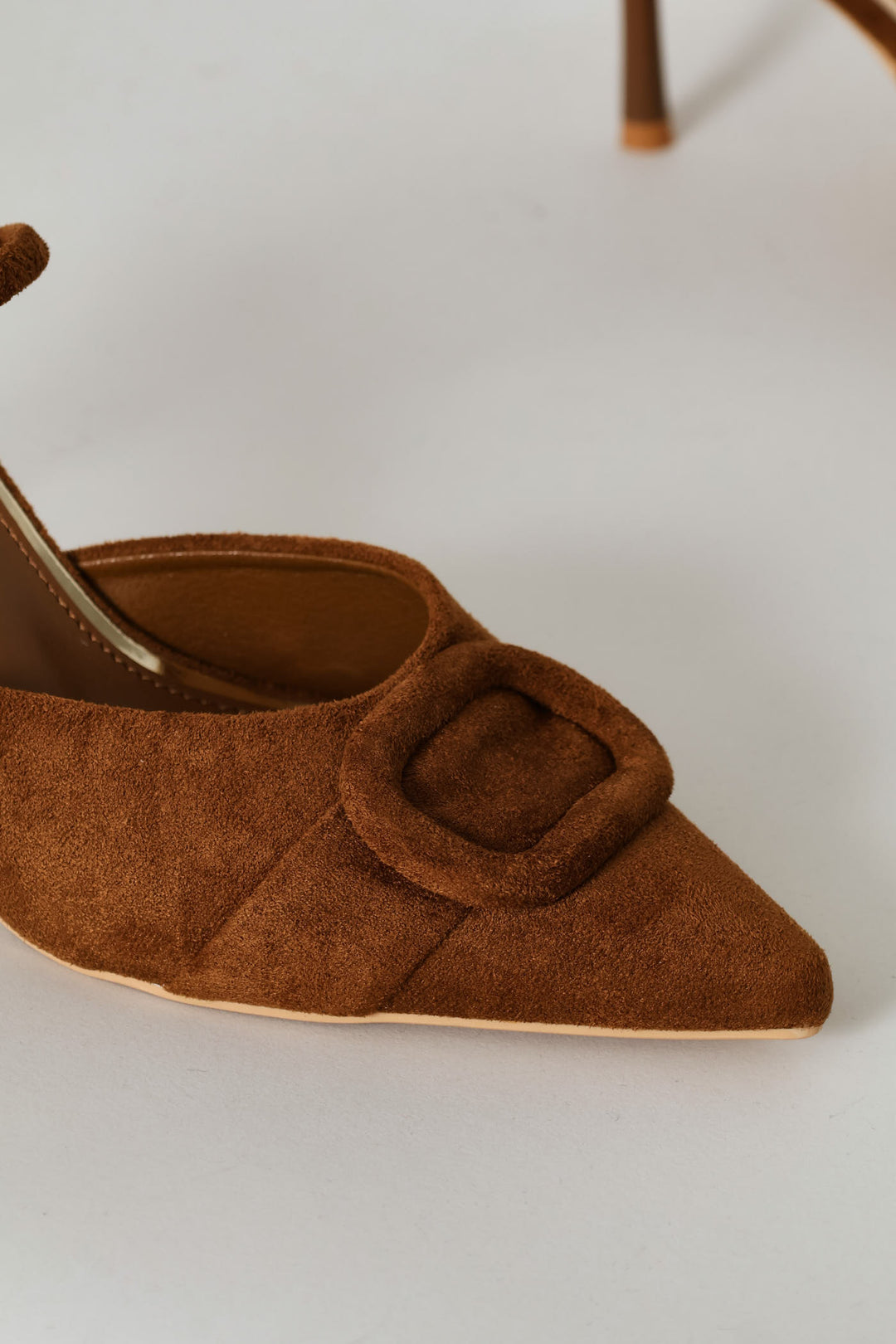 Self Fabric Trim Elastic Slingback Kitten Heel - Tan