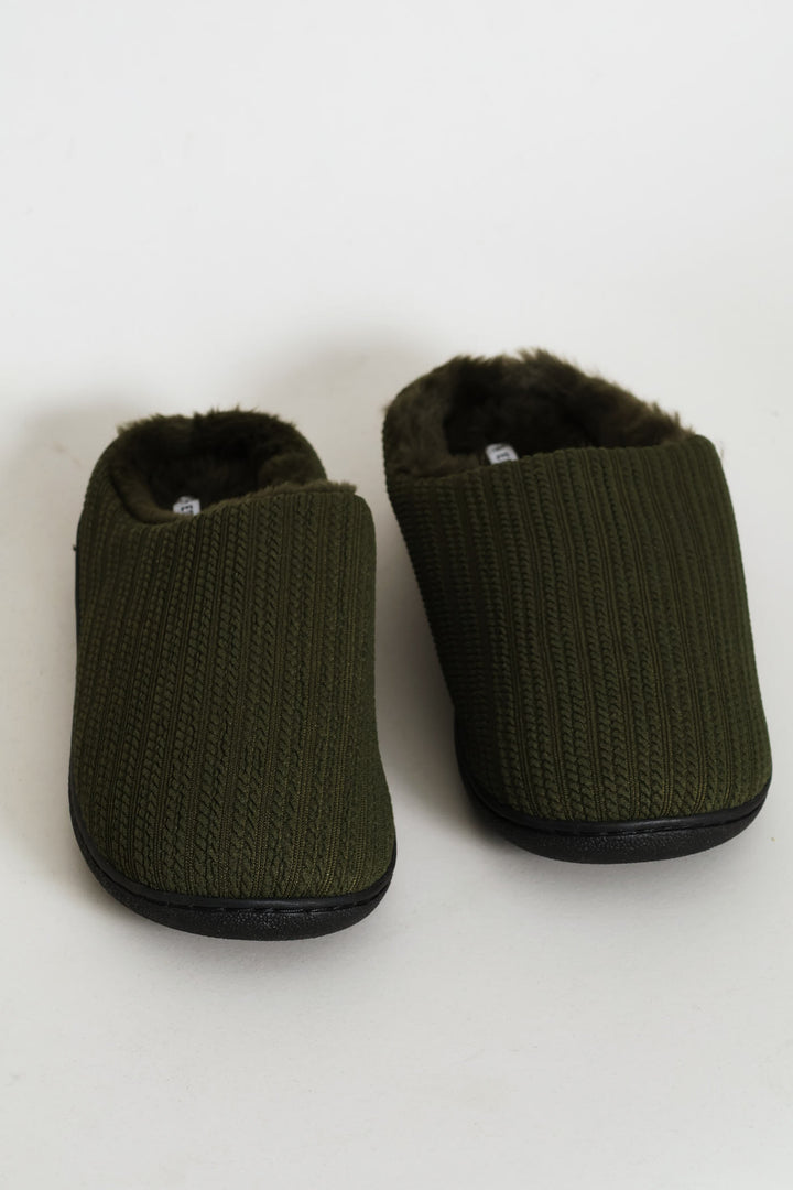 Braided Knit Upper Slipper - Olive