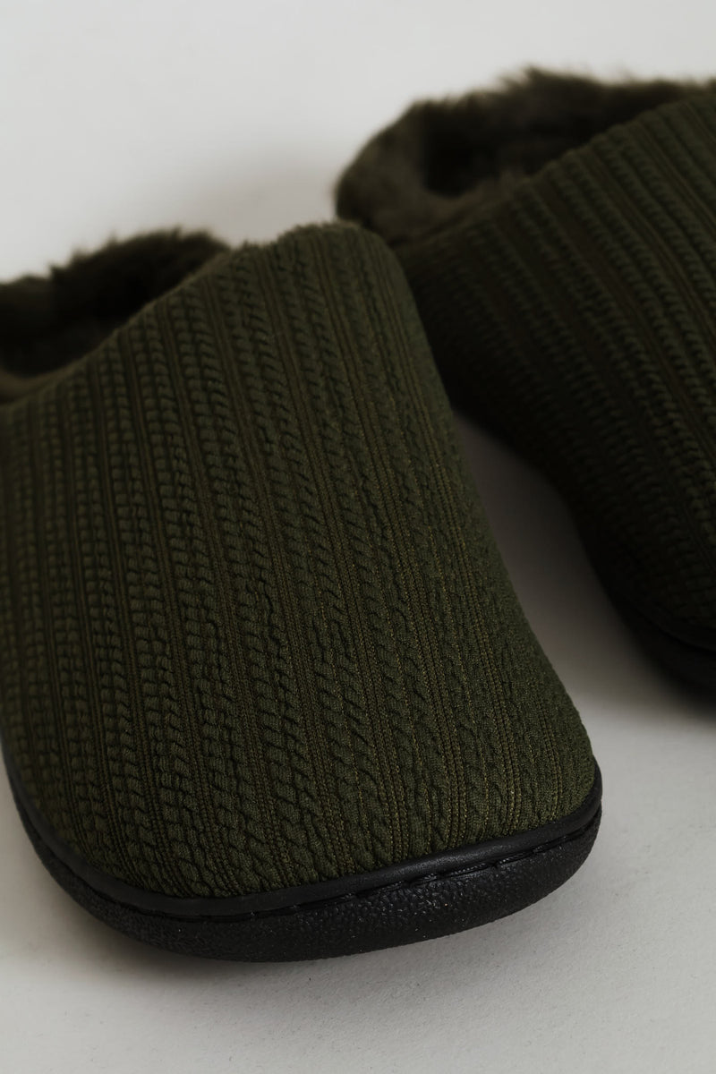 Braided Knit Upper Slipper - Olive