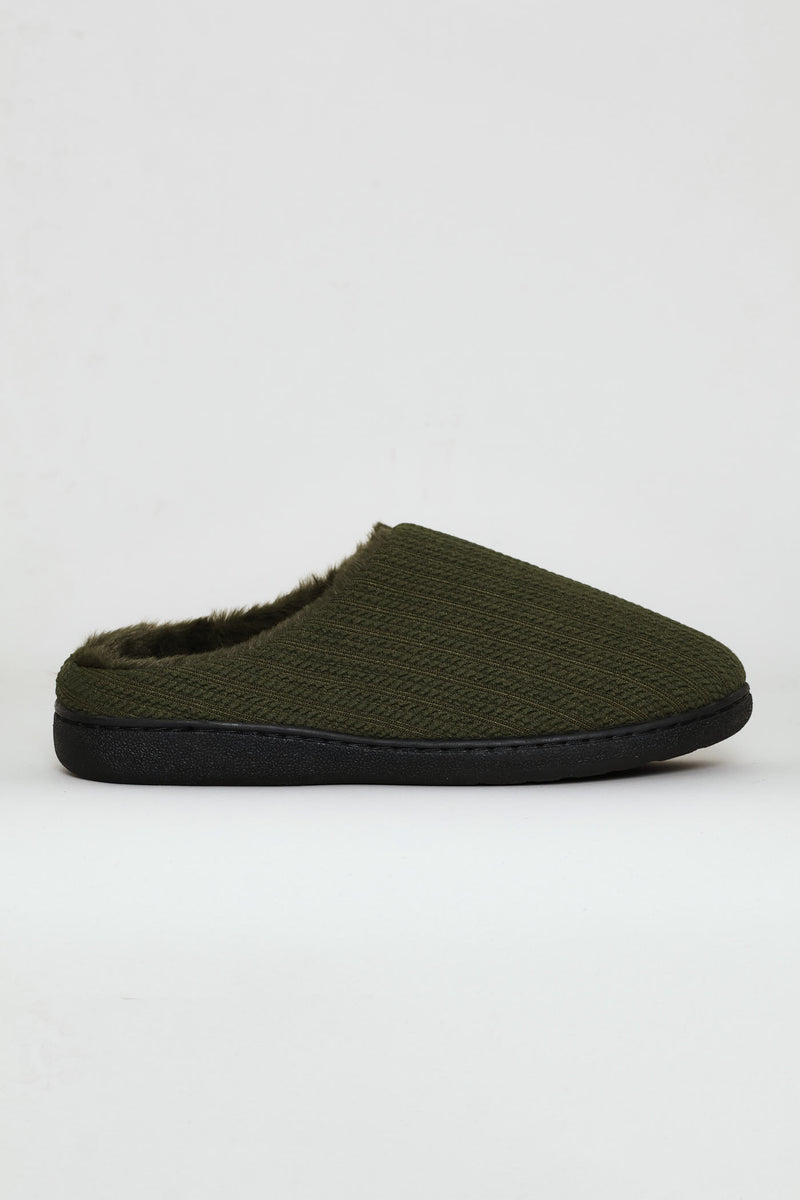 Braided Knit Upper Slipper - Olive