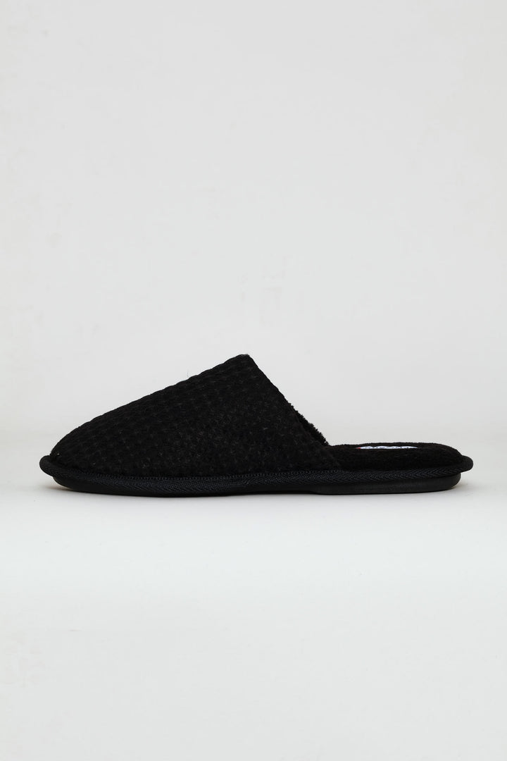 Soft Waffle Knit Upper Slipper - Black